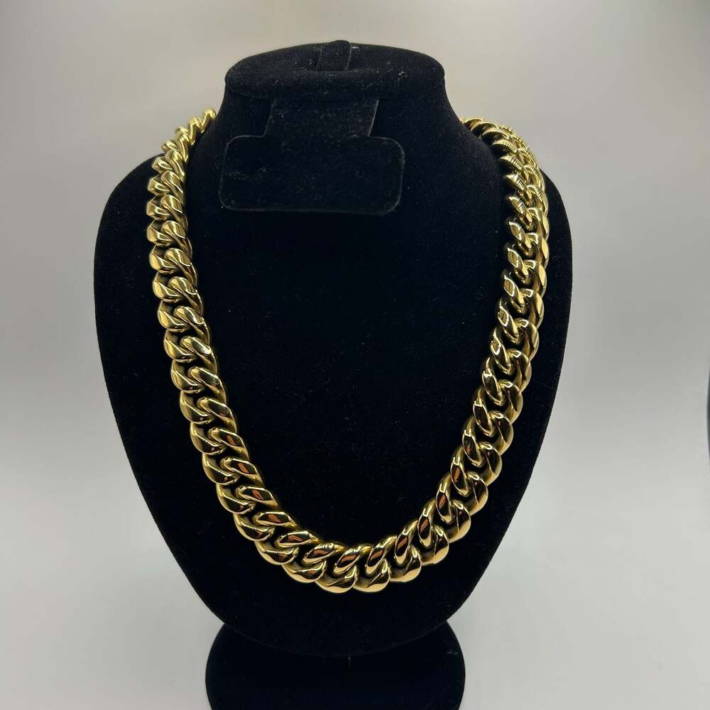 Miami Cuban Link 18k Gold Plated CHAIN Necklace 16mm SOLID Box Lock Jewelry 20”